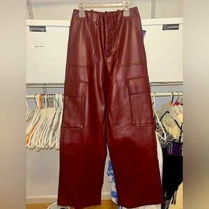 Wayf Faux Leather Burgundy Cargo Wide Leg Pants  Size: XS New With Tags